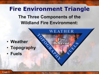 1-6-S290-EPUnit 1 The Fire Environment
Fire Environment Triangle
• Weather
• Topography
• Fuels
The Three Components of the
Wildland Fire Environment:
 