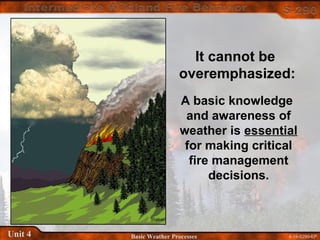 4-19-S290-EPUnit 4 Basic Weather Processes
It cannot be
overemphasized:
A basic knowledge
and awareness of
weather is essential
for making critical
fire management
decisions.
 