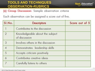 2013 © Next Education India Private Limited.
TOOLS AND TECHNIQUES
OBSERVATION-RUBRICS
 