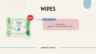 WIPES
Ceteareth-20
fragrance - alcohol - essential oil free
Active Ingredients
session 2 | wave 6
 