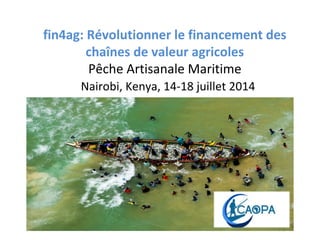 fin4ag: Révolutionner le financement des
chaînes de valeur agricoles
Pêche Artisanale Maritime
Nairobi, Kenya, 14-18 juillet 2014
 