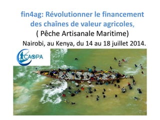 fin4ag: Révolutionner le financement
des chaînes de valeur agricoles,
( Pêche Artisanale Maritime)
Nairobi, au Kenya, du 14 au 18 juillet 2014.
 