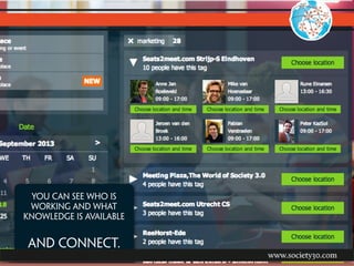 You can see who is
working and what
knowledge is available
!
and connect.
 