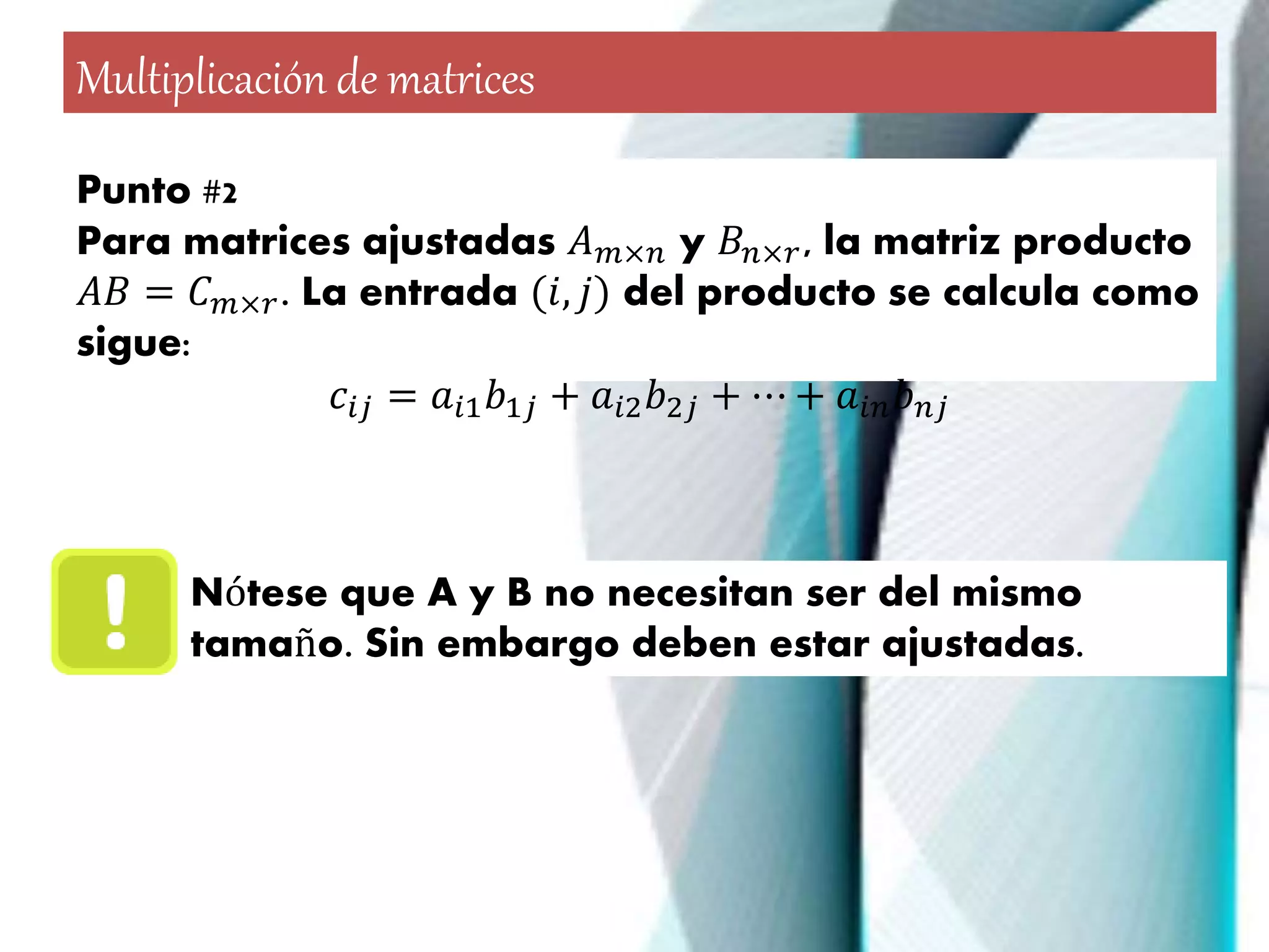 Producto y Propiedades de Matrices | PPT