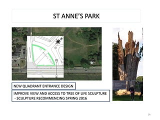 ST ANNE’S PARK
NEW QUADRANT ENTRANCE DESIGN
IMPROVE VIEW AND ACCESS TO TREE OF LIFE SCULPTURE
- SCULPTURE RECOMMENCING SPR...