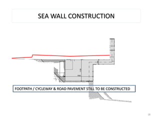 CURRENTLY UNDER CONSTRUCTIONFOOTPATH / CYCLEWAY & ROAD PAVEMENT STILL TO BE CONSTRUCTED
SEA WALL CONSTRUCTION
18
 