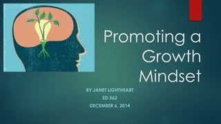 Promoting a 
Growth 
Mindset 
BY JANET LIGHTHEART 
ED 562 
DECEMBER 6, 2014 
 