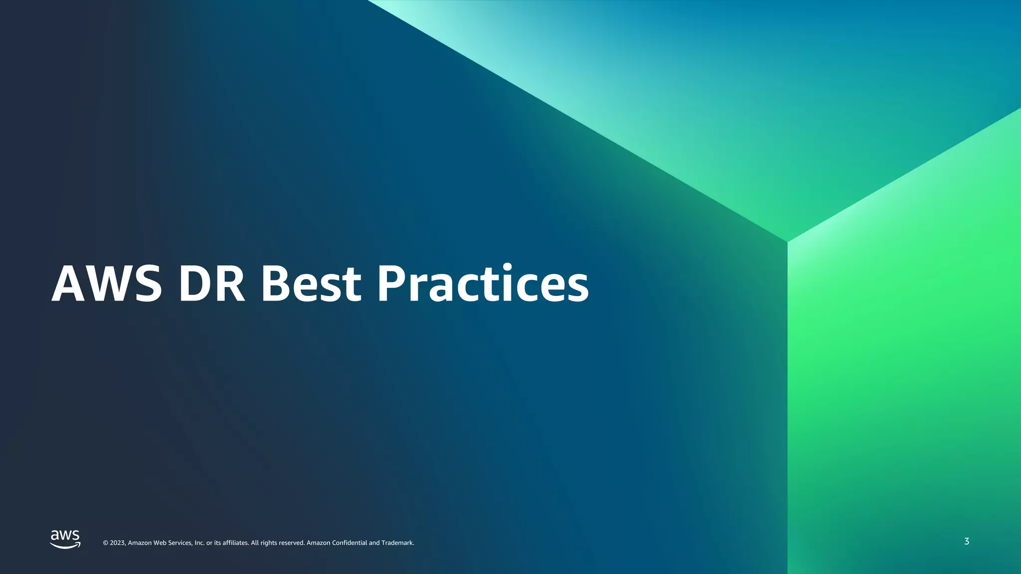 © 2023, Amazon Web Services, Inc. or its affiliates. All rights reserved. Amazon Confidential and Trademark.
금융 고객을 위한 RESILIENCY IN THE CLOUD WORKSHOP 2023
FINANCIAL SERVICES |
© 2023, Amazon Web Services, Inc. or its affiliates. All rights reserved. Amazon Confidential and Trademark.
AWS DR Best Practices
3
 