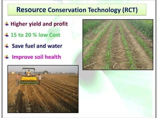 Resource Conservation Technology (RCT)
Higher yield and profit
15 to 20 % low Cost
Save fuel and water
Improve soil health
 