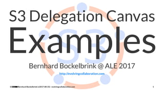 S3 Delegation Canvas
ExamplesBernhard Bockelbrink @ ALE 2017
http://evolvingcollaboration.com
Bernhard Bockelbrink (v2017-08-25) - evolvingcollaboration.com 1
 