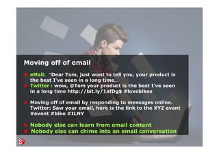 70© Copyright Society3 Refugee Accelerator 2016
#Society3
Your product is as good as your engineering skills
Your traction is as good as your networking skills
Build a large network of relevant people
Start with your first customers - talk to their friends
Touch base with every single one of them
Ensure all conversations are online / public
Be helpful, support THEM to be successful
Respond on all channels
 