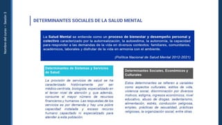 Nombre
del
curso
–
Sesión
3
DETERMINANTES SOCIALES DE LA SALUD MENTAL
 