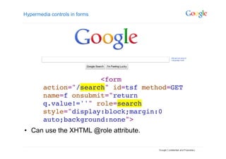 Hypermedia controls in forms




•  Can use the XHTML @role attribute.
 