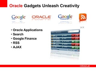Oracle  Gadgets Unleash Creativity Oracle Applications Search Google Finance RSS AJAX 