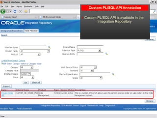 Custom PL/SQL API Annotation

 Custom PL/SQL API is available in the
         Integration Repository
 