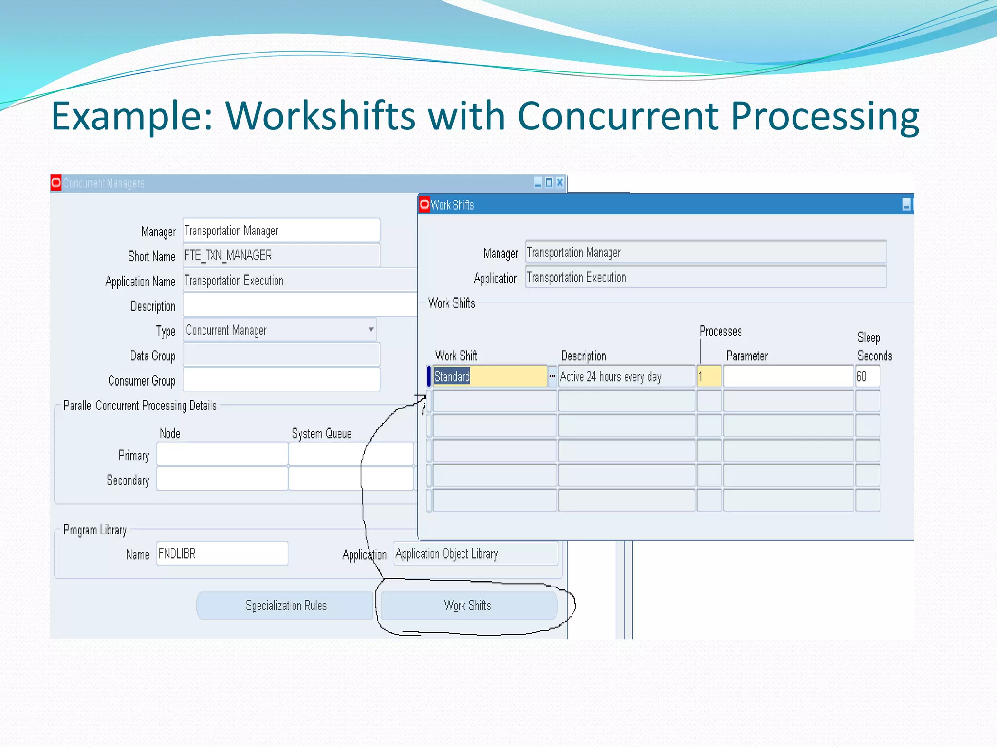 Example: Workshifts with Concurrent Processing
 