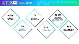 Une solution au problèmes de financement de
l’innovation sociale et environnementale
QUI SOMMES NOUS ?
10 000
COMMUNITY
ME...