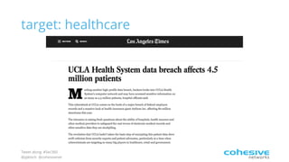 Tweet along: #Sec360
@pjktech @cohesivenet
target: healthcare
 