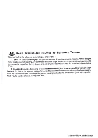 Unit 1 Software Testing (HANDWRITTEN+PRINTED NOTES) | PDF