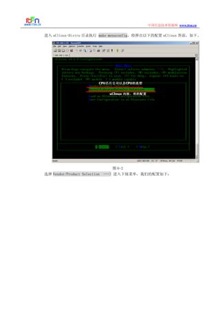 www.itsn.cn中国信息技术资源网
进入 uClinux-Distru 目录执行 make menuconfig，将弹出以下的配置 uClinux 界面，如下。
图 6-2
选择 Vendor/Product Selection ---> 进入下级菜单，我们的配置如下：
 