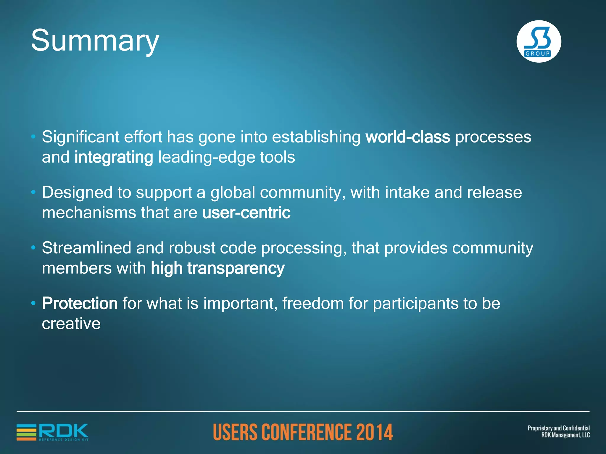 CMF Contributions
Contributors
CMF
Gerrit
CMF
Git
Repos
Jira
Open ticket1
Git
Clone
Clone2
Develop,
Test,
Commit
3
Push4
Review
• Comment
• VoteReviewers
Component Owner
Manual Review5
CMF Web Portal
5 Review
 