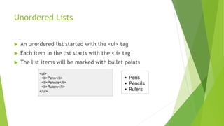 S3 HTML Lists and Tables | PPT
