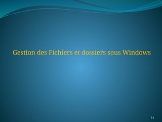 14
Gestion des Fichiers et dossiers sous Windows
 