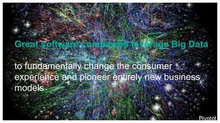 Great software companies leverage Big Data
to fundamentally change the consumer
experience and pioneer entirely new busine...