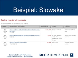 Beispiel: Slowakei




  Demokratie braucht Transparenz
26.06.2012 OGD-Linz – Daniel Lentfer
 