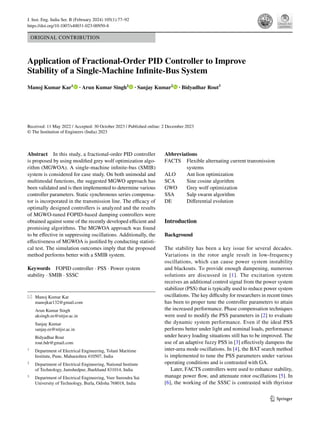 Enhancing Power System Stability Using Fractional-Order PID Controllers ...