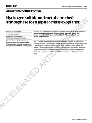 Hydrogensulfideandmetal-enriched
atmosphereforaJupiter-massexoplanet
Guangwei Fu, Luis Welbanks, Drake Deming, Julie Ingli...