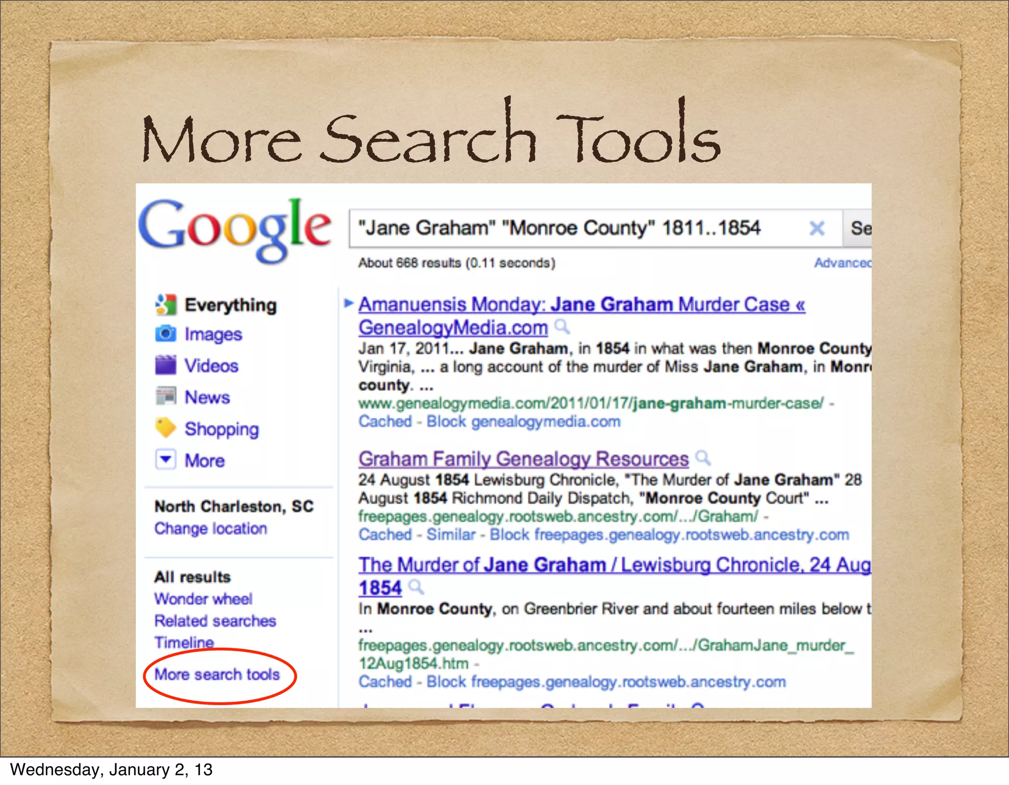 More Search Tools




Wednesday, January 2, 13
 