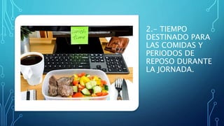 2.- TIEMPO
DESTINADO PARA
LAS COMIDAS Y
PERIODOS DE
REPOSO DURANTE
LA JORNADA.
 