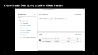 29
Public
Create Master Data Query based on OData Service
Define Filter
Select description and
attributes
 