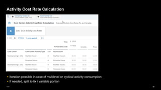 48
Public
Activity Cost Rate Calculation
▪ Iteration possible in case of multilevel or cyclical activity consumption
▪ If needed, split to fix / variable portion
 
