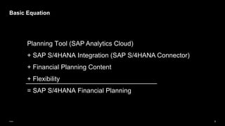 8
Public
Basic Equation
Planning Tool (SAP Analytics Cloud)
+ SAP S/4HANA Integration (SAP S/4HANA Connector)
+ Financial Planning Content
+ Flexibility
= SAP S/4HANA Financial Planning
 