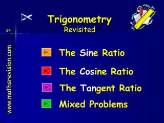 The  Sin e Ratio The  Cos ine Ratio Mixed Problems The  Tan gent Ratio 