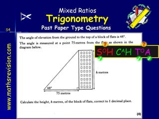Past Paper Type Questions S4 S O H  C A H  T O A Mixed Ratios 