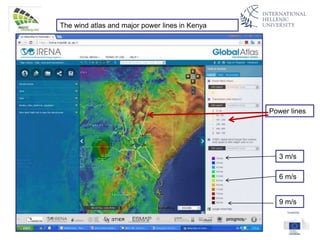 3 m/s
6 m/s
9 m/s
The wind atlas and major power lines in Kenya
Power lines
 