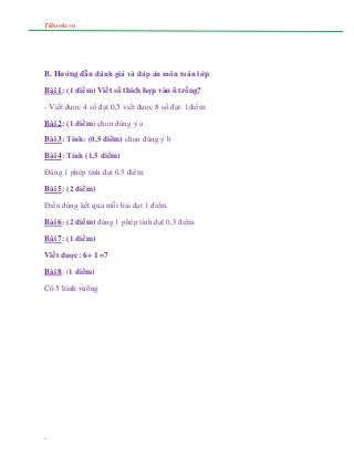 Tkbooks.vn
B. Hướng dẫn đánh giá và đáp án môn toán lớp
Bài 1: (1 điểm) Viết số thích hợp vào ô trống?
- Viết được 4 số đạ...