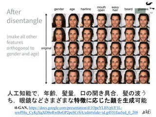 46
tl-GAN, https://docs.google.com/presentation/d/1OpcYLBVpUF1L-
wwPHu_CyKjXqXD0oRwBoGP2peSCrSA/edit#slide=id.g4551faa5ed_0_208 
˹֪ܤǣhڤ_ߺϣβ
Rʤɤޤޤ؏դˏꤸɿ
 