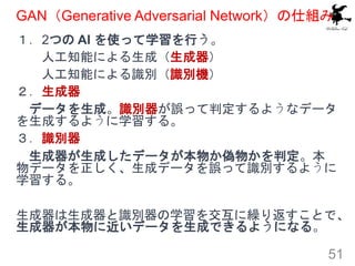 GANGenerative Adversarial Network˽M
2Ĥ AI ʹäѧФ
˹֪ܤˤɣ
˹֪ܤˤReReC

ǩ`ɡRe`äж褦ʥǩ`
ɤ褦ѧ롣
Re
ɤǩ`狼狼ж
ǩ`ɥǩ``äRe褦
ѧ롣
Reѧ򽻻R귵Ȥǡ
˽ǩ`ɤǤ褦ˤʤ롣
51
 