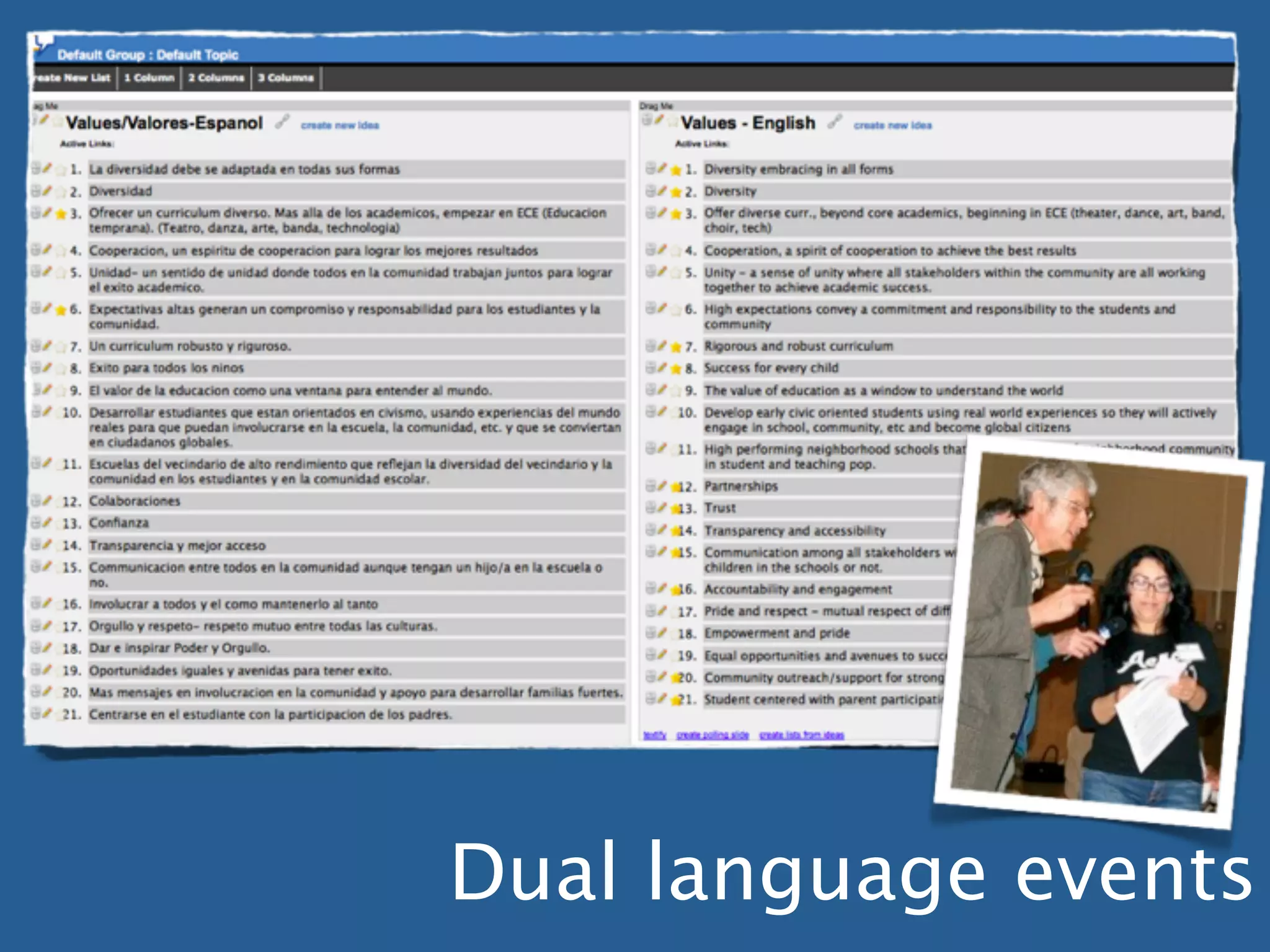 Dual language events
 