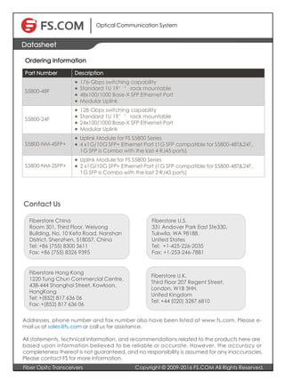 Fiberstore Switch's FS S5800 Series 48xGigabit SFP with 4x10GbE SFP+ Switch | PDF