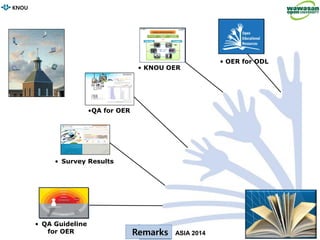 KNOU
Transforming Statistical Education through ICT Application
ISIKNOU ISI
KNOU
ASIA 2014
•QA for OER
• Survey Results
• QA Guideline
for OER
• KNOU OER
Remarks
• OER for ODL
 