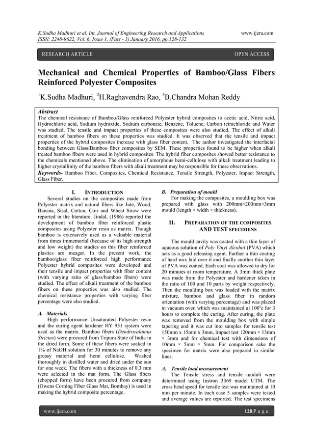 Mechanical and Chemical Properties of Bamboo/Glass Fibers Reinforced