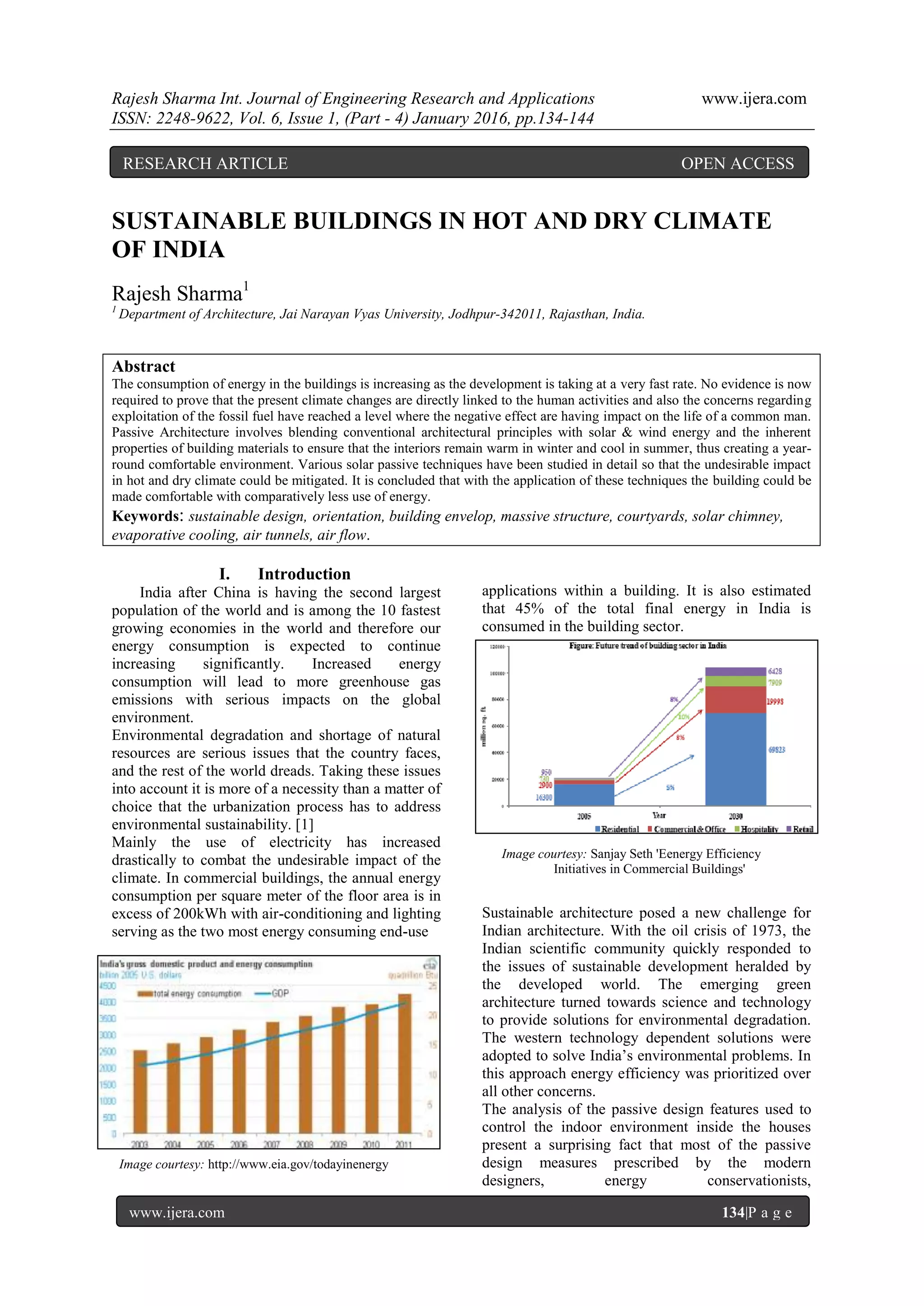 SUSTAINABLE BUILDINGS IN HOT AND DRY CLIMATE OF INDIA | PDF