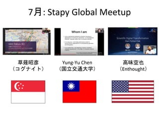 7月: Stapy Global Meetup
草薙昭彦
（コグナイト）
高味空也
（Enthought）
Yung-Yu Chen
（国立交通大学）
 
