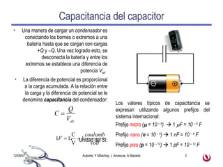 Capacitancia del capacitor <ul><li>Una manera de cargar un  condensador  es conectando los bornes o extremos a una batería...