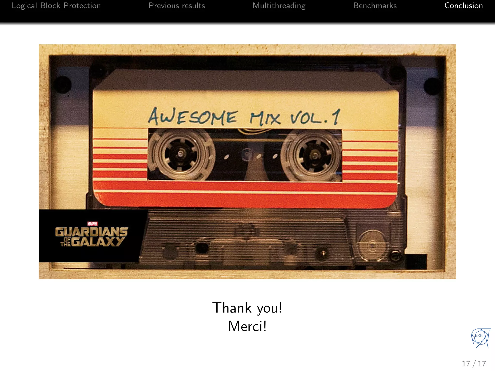 Logical Block Protection Previous results Multithreading Benchmarks Conclusion
Thank you!
Merci!
17 / 17
 